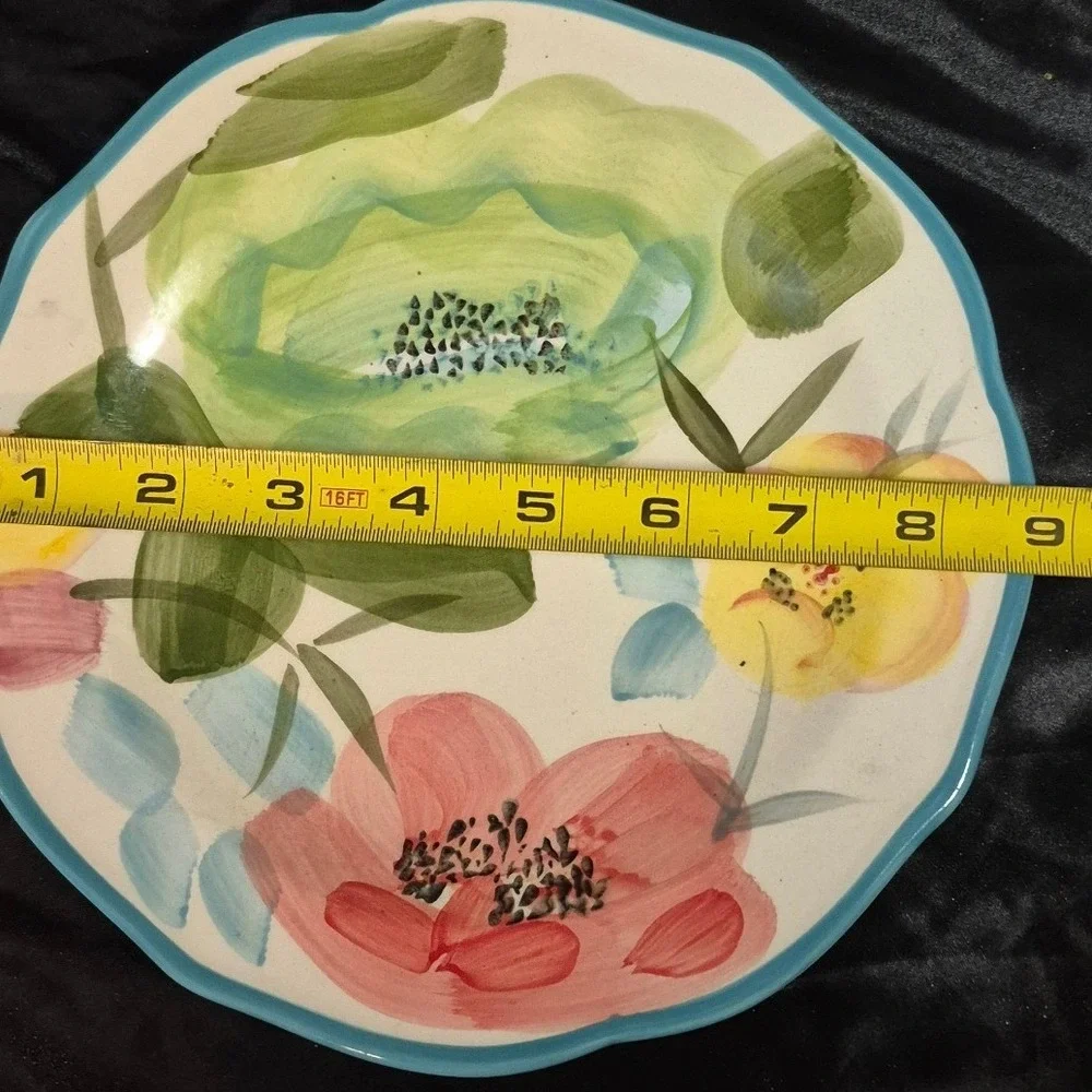 Pioneer Woman Flea Market Floral Salad Plate Scalloped Turquoise Rim 8.5